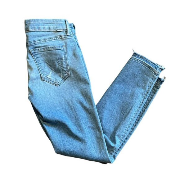 MOTHER Undone Hem Looker Crop Denim Jeans In Cliffhanger Size 25 - Picture 2 of 12